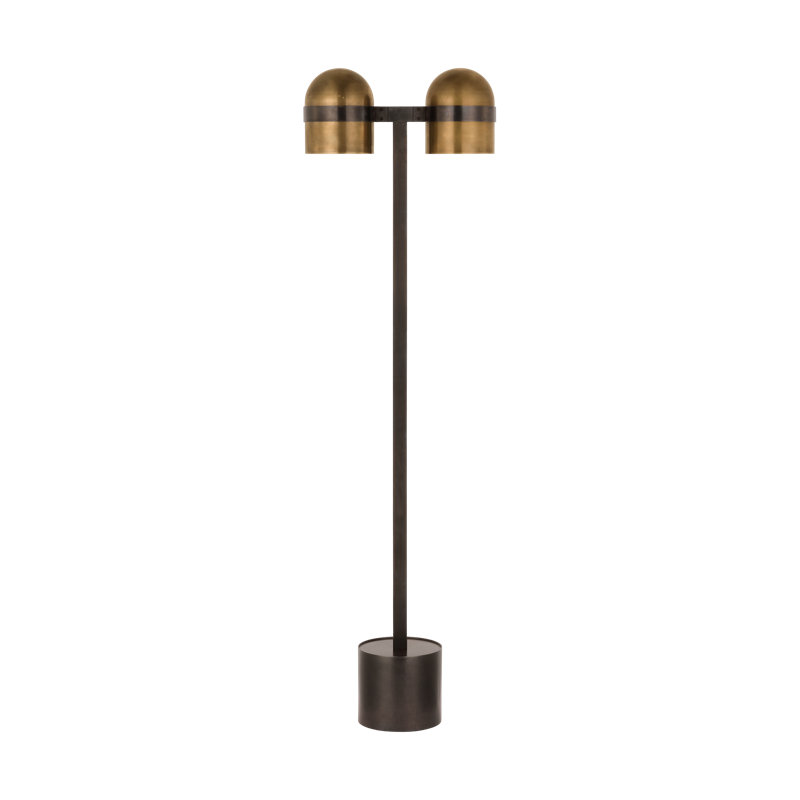 Avroko Octavia 2-light medium floor lamp in blackened bronze finish and bright worn brass shades