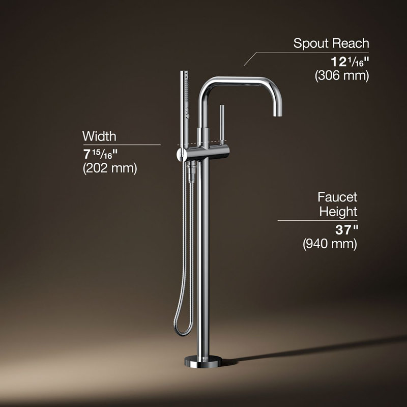 Purist Floor-Mount Bath Filler Trim with Handshower, Polished Chrome