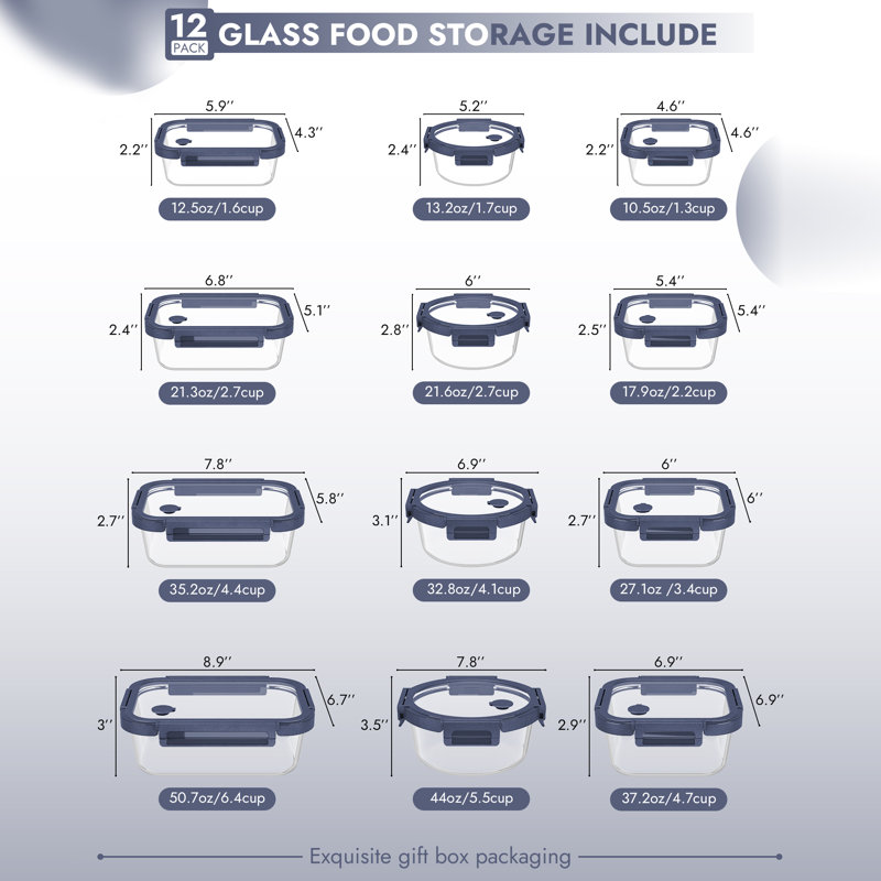 Contenants de préparation de repas en verre trempé hermétique avec couvercle, Bleu