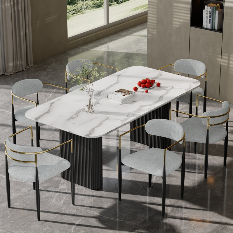 Chaises de salle à manger Modern Teddy, chaises d'appoint rembourrées avec structure en métal robuste, Gris, 6