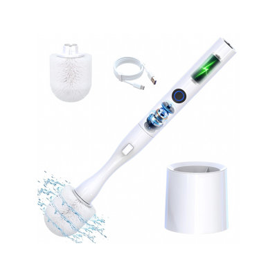 Electric Toilet Brush and Holder Set, Rechargeable Motorized Scrubber, 2 Speeds, 360 Degree Powerful Cleaning, (White)