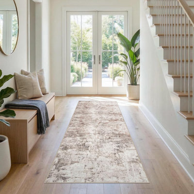 Washable Abstract Area Rug - Rugs for Living Room Large Non Slip Indoor Entryway Rubber Backing Carpet Bedroom Kitchen Distressed Stain Resistant Floor Decor Mat Machine Washable Brown