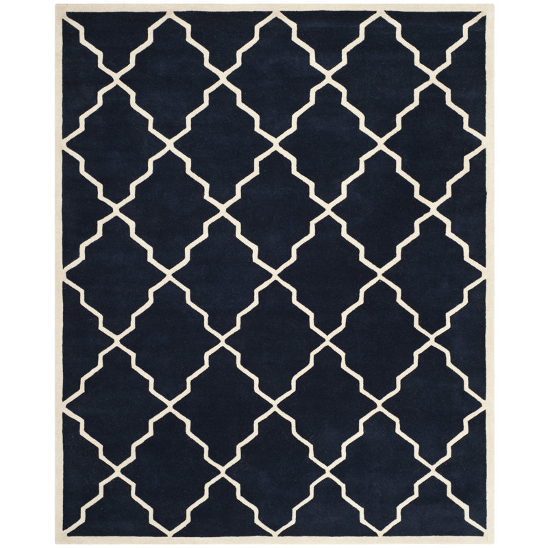 Dark Blue Rectangular Hand-Tufted Wool Area Rug, 8' x 10'