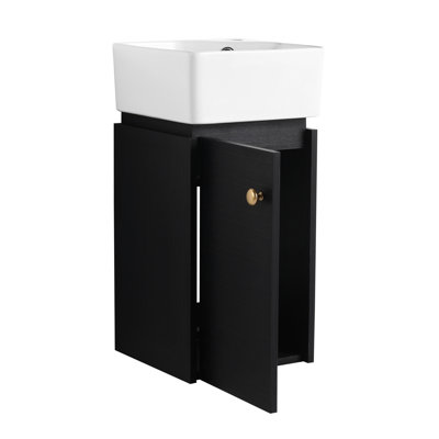 Small Bathroom Sink Vanity, 12X12x24.1 Inches, Wall Mounted, Black Chestnut, Scratch- Cabinet Compact Bath Vanity With Sink, 12 Inch, Mount, Easy To Assemble  2 Adults Recommended