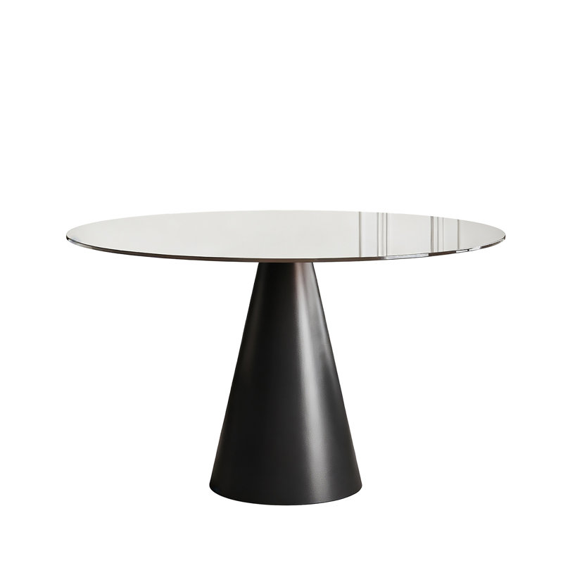 Table de salle à manger ronde en verre de 35 pouces, 28.7" H x 35.4" W x 35.4" D, Brun et noir