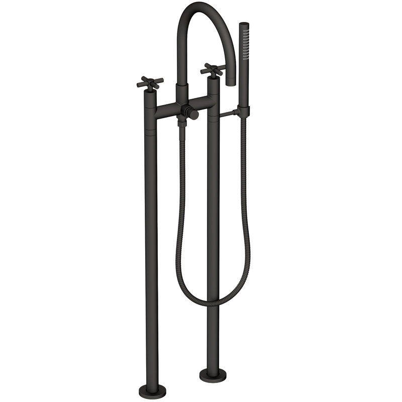 Exposed Tub & Hand Shower Set W/Risers, Flat Black