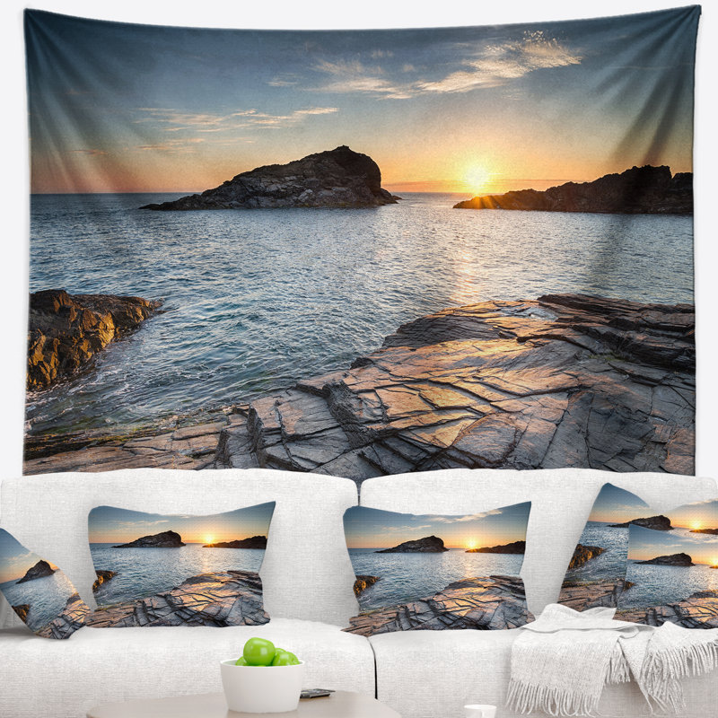 Polyester en shore de mer au-dessus de la tapisserie cornwall coast avec accessoires suspendus inclus, H 32 po x l 39 po