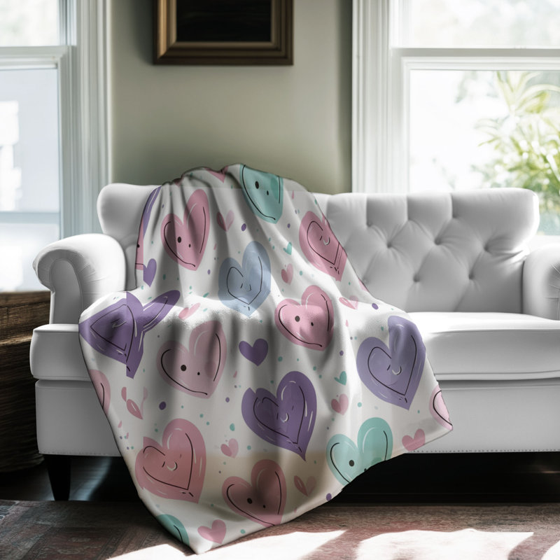 Sweet Pastel Heartbeats - Couverture Sherpa de qualité supérieure 1 pièce, Lit simple