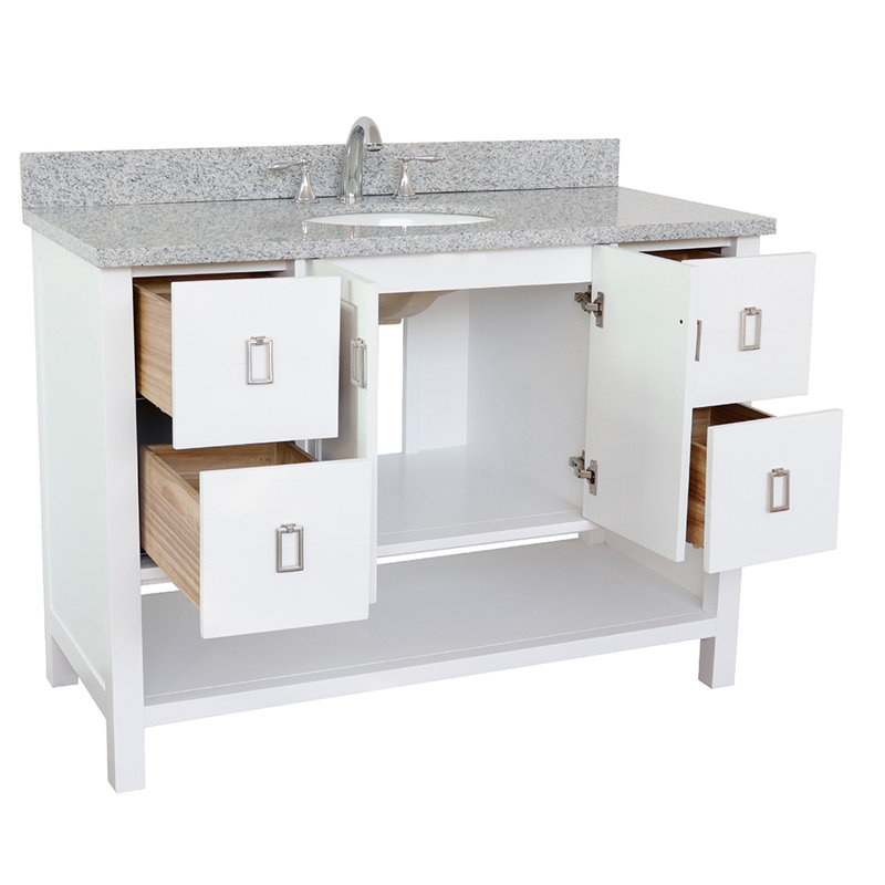 Wilhoit 49'' Single Bathroom Vanity with Top, White/Gray Granite