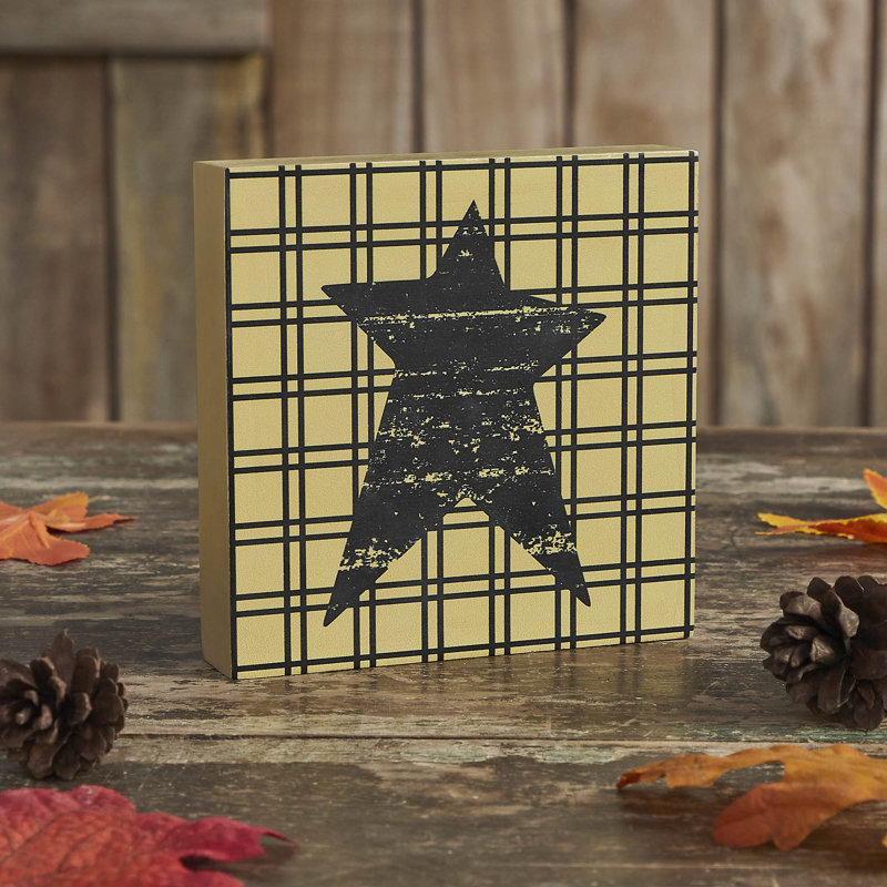 Prim Black Star on Tan Base MDF Sign 5x5, Black/Tan
