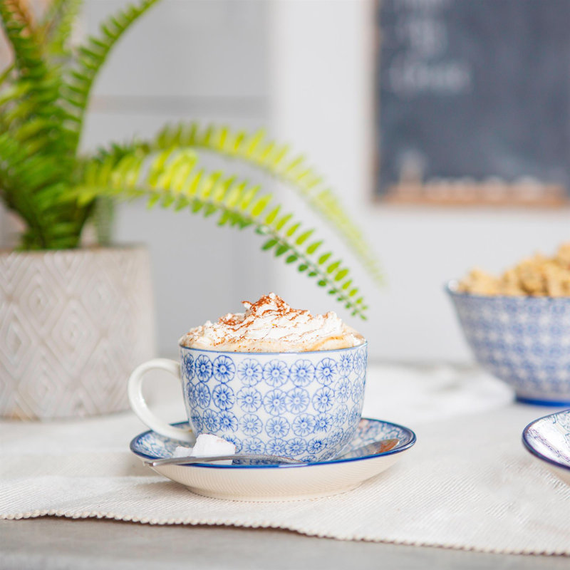 Nicola Spring - Hand-Printed Cappuccino Cup & Saucer Set, 24
