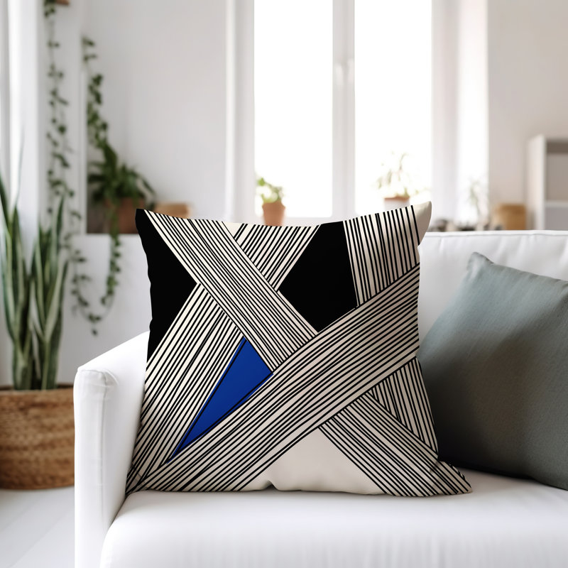 Coussin décoratif réversible intérieur / extérieur Cassie, Bleu marine / crème / noir, H 15 po x l 15 po