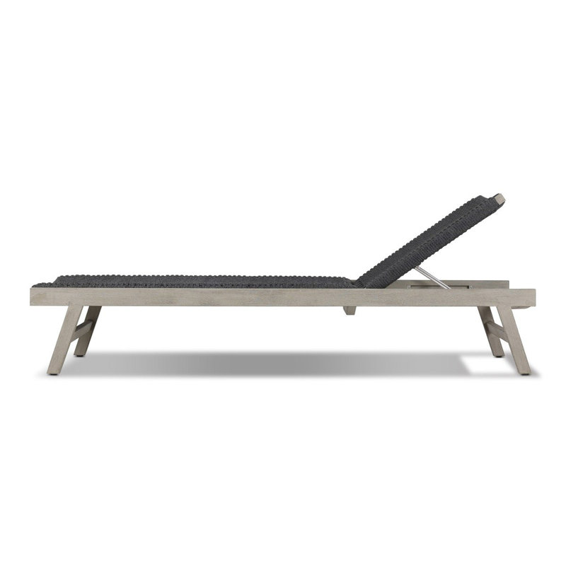 Delano Outdoor Teak Chaise Lounge, Weathered Gray/Black
