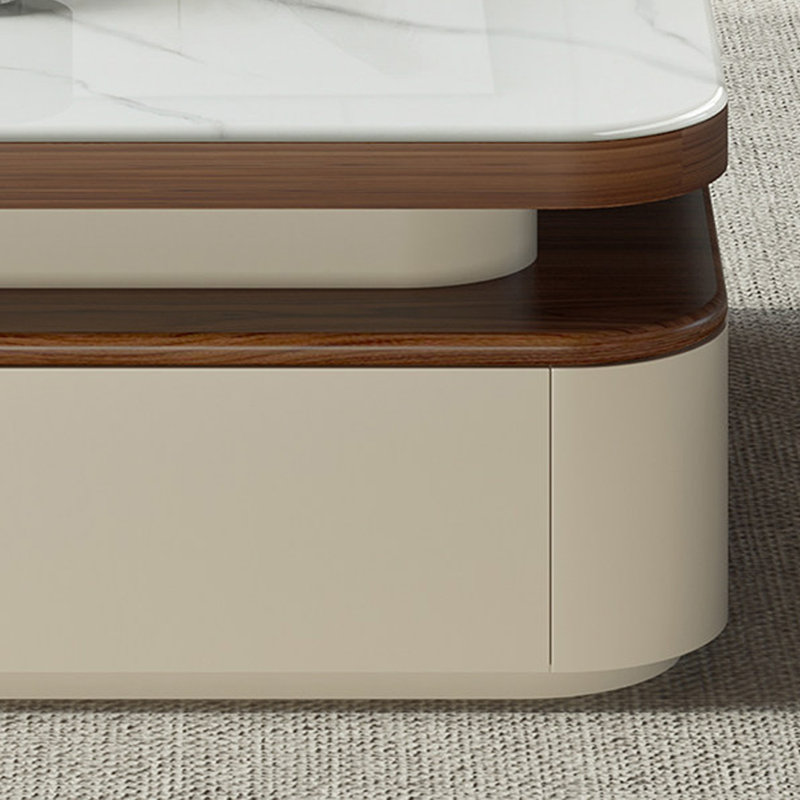 Meuble télé moderne de style crème minimaliste, H 16,5 po x L 86,6 po x l 15,7 po