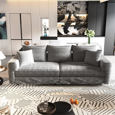 Velours côtelé de 82,7 po de couleur grise à 3 places, confort luxueux, profond avec coussins moelleux, convertible, facile à assembler, éponge à haute densité et support à ressorts moderne, couleur grise, canapé rembourré confortable