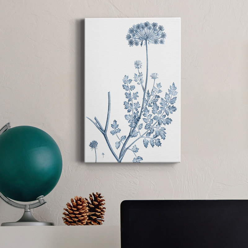 " Antique Botanical In Blue V ", 36" H x 24" W x 1" D