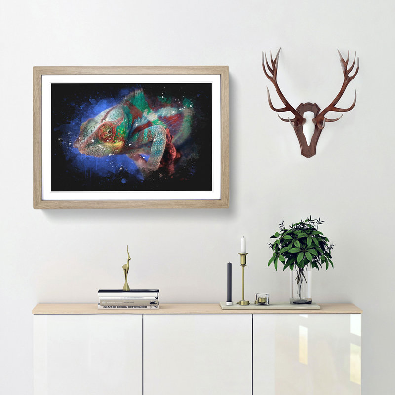 A Chameleon - Picture Frame Graphic Art Print, Oak Framed, 45cm H x 63cm W x 2cm D