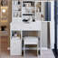 Petite coiffeuse de 29,2 po avec tiroir de gauche et tabouret rembourré, très grand miroir coulissant à droite, rangement multi-couches à grande capacité, commode pratique et pratique, convient aux petits espaces-71793806