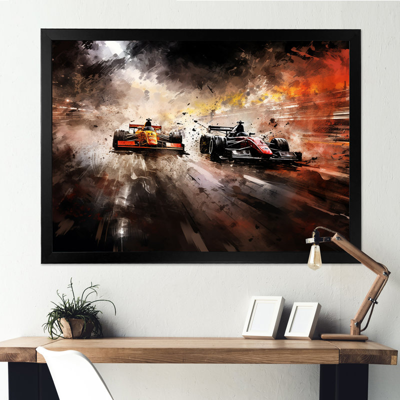 Formule 1 Speed Car Speedway Fury 3 - Art de course sur rails, Cadre d'angle fermé noir, H 30 po x l 40 po x P 1,5 po