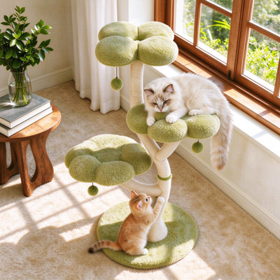 Tour pour arbre à chat 48,4 po moderne avec plateformes d'observation multiniveaux et poteaux à griffer en sisal, vert, convient aux chats de toutes tailles, vert
