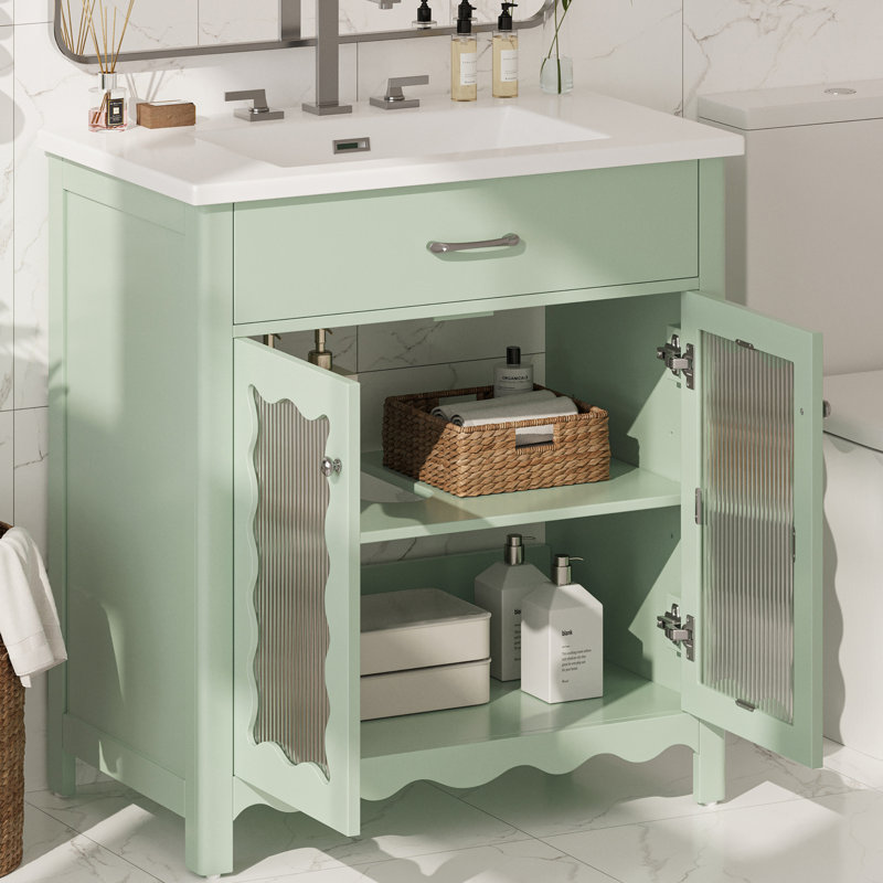 Meuble-lavabo 31 po avec comptoir en céramique, Vert