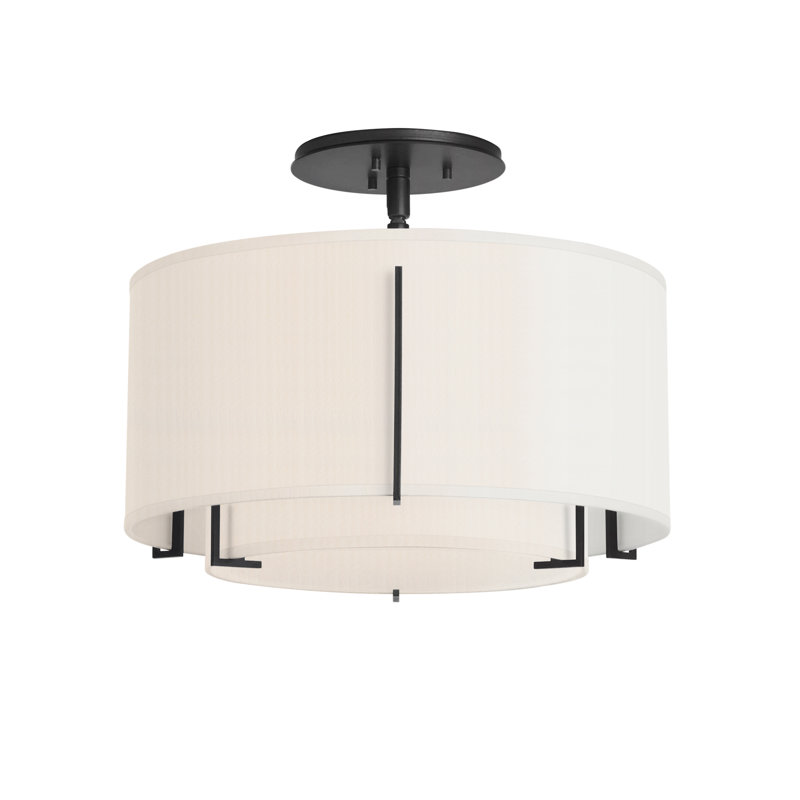 Exos 3 - Light Semi Flush Mount, Black, Natural Anna, 12.2" H x 16.1" W x 16.1" D