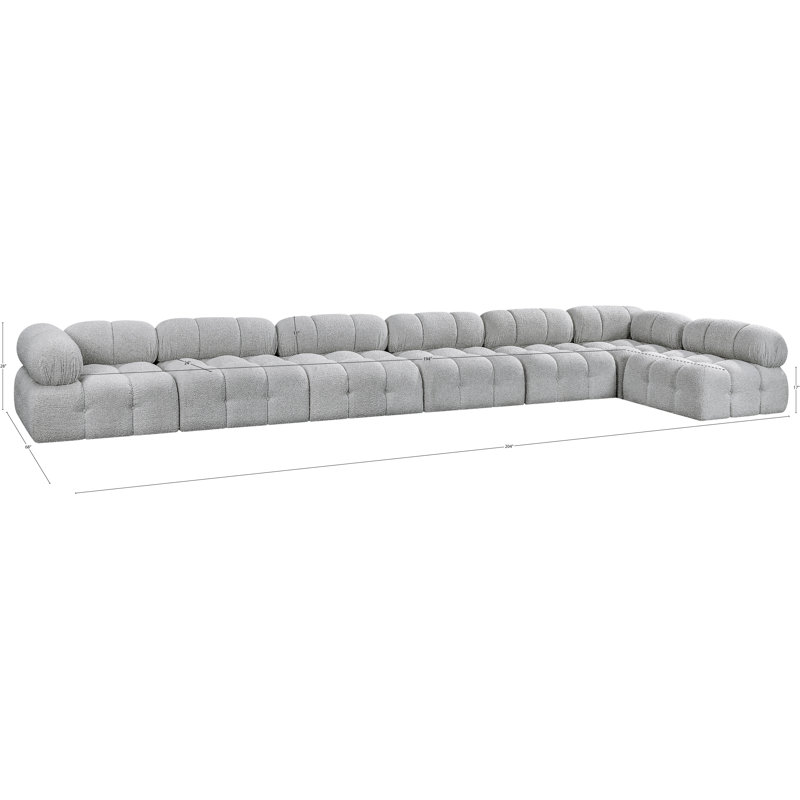 Ames Upholstered Sofa, Grey Boucle Fabric, 5 Armless, 2 Corner