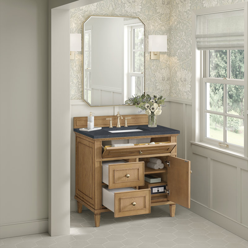 Lorelai 36'' W Single Vanity, Charcoal Soapstone, Light Natural Oak, 8" Widespread