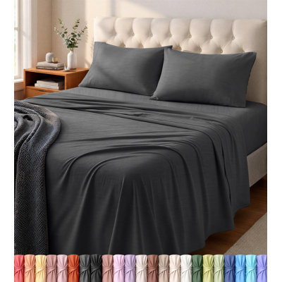 Jersey Knit Queen Sheets Set – 4 Piece Cotton Jersey Sheets, Ultra Soft T-Shirt Feel, Breathable & Stretchy Bed Sheet Set, Dark Grey