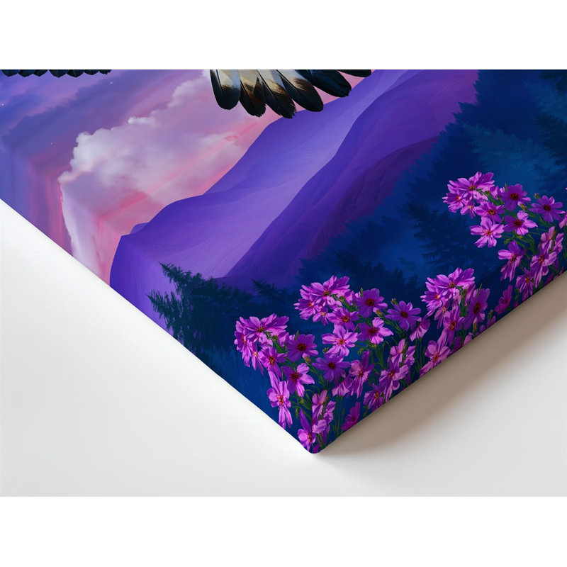 Toile, "Un aigle majestueux" déploie ses ailes vibrantes et iridescentes, mettant en vedette un magnifique art mural dégradé de bleus, verts et noirs