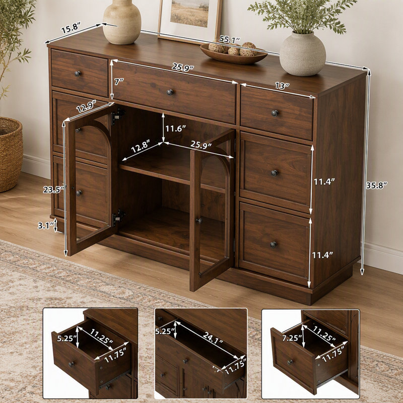 Grand garde-manger arqué avec portes en rotin, tablettes réglables et deux tiroirs pour des solutions de rangement flexibles et respirantes