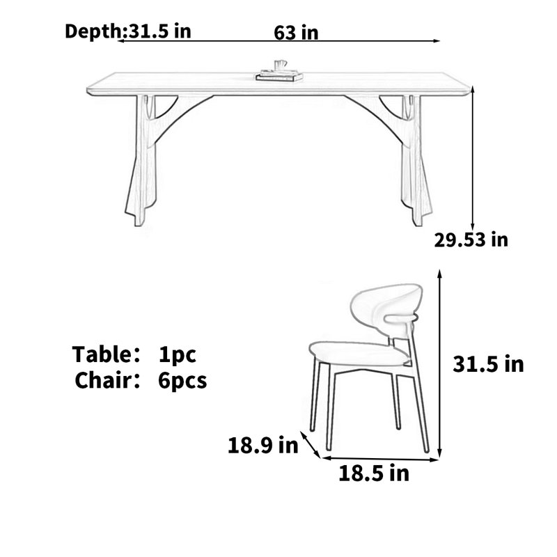 Table de salle à manger style champêtre, H 29,53 po x L 63 po x l 31,5 po