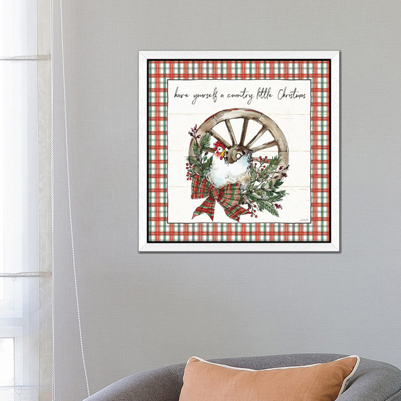 Holiday On The Farm V - Plaid by Anne Tavoletti - Print on Canvas, White Floater Framed, 45.72 cm H x 45.72 cm W