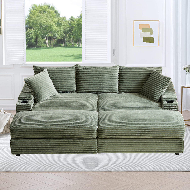 Candelo 87'' Corduroy Sofa, Army Green