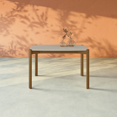 Gales 47" Mid-Century Modern Rectangular Solid Wood Dining Table in Greige