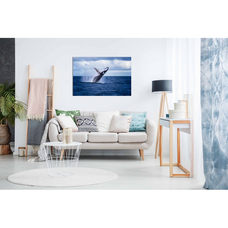 Humpback Whale Jumping Out Water - Wrapped Canvas Print, 20cm H x 31cm W