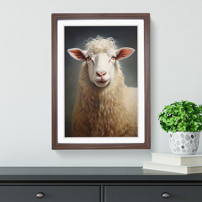 Sheep Realism - Single Picture Frame Print on Wood, Walnut , 46cm H x 34cm W x 2cm D