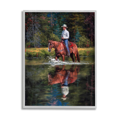 " Cowboy Riding Horse Wild West Shallow River Woodland " by Jack Sorenson