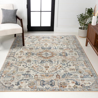 Shaemus Bohemian Medallion Low-Pile Machine-Washable Cream/Terra Rug