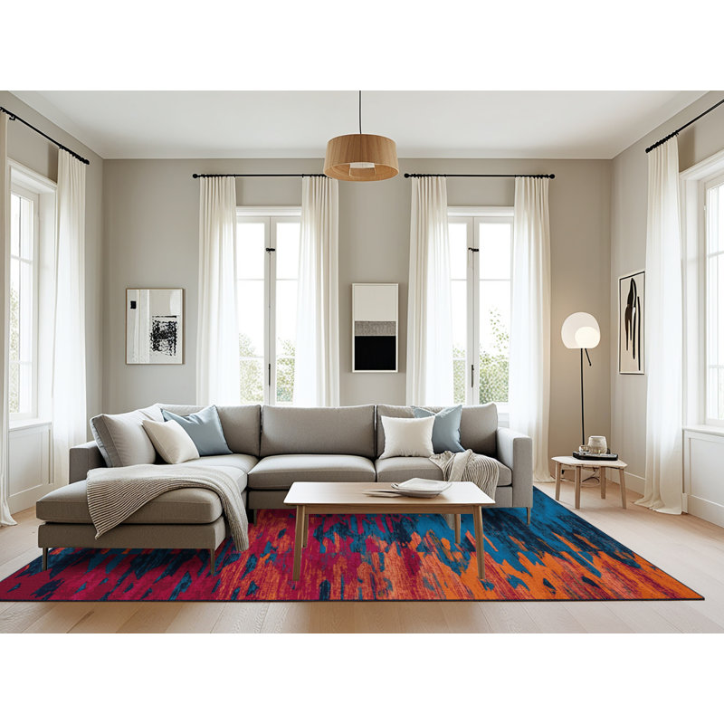 Tapis bleu Tabriz lavable à la machine, Rectangulaire 8 pi x 12 pi