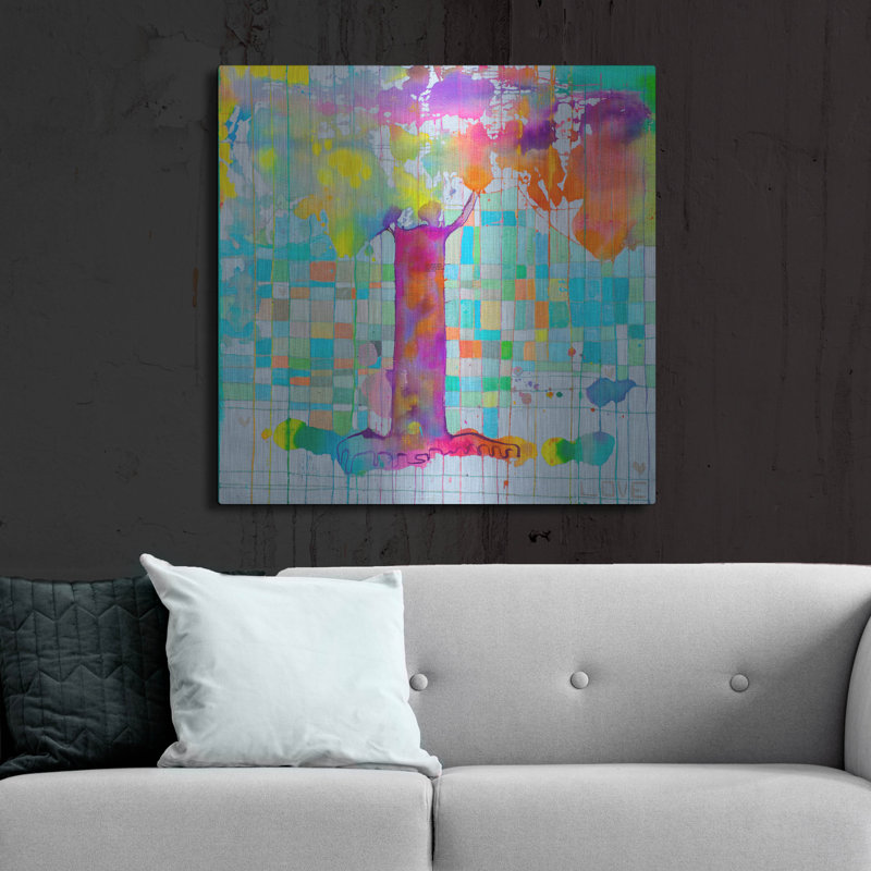 Wrought Studio™ 'Tree Map Grid' by Zwart, Metal Wall Art, 36" H x 36" W