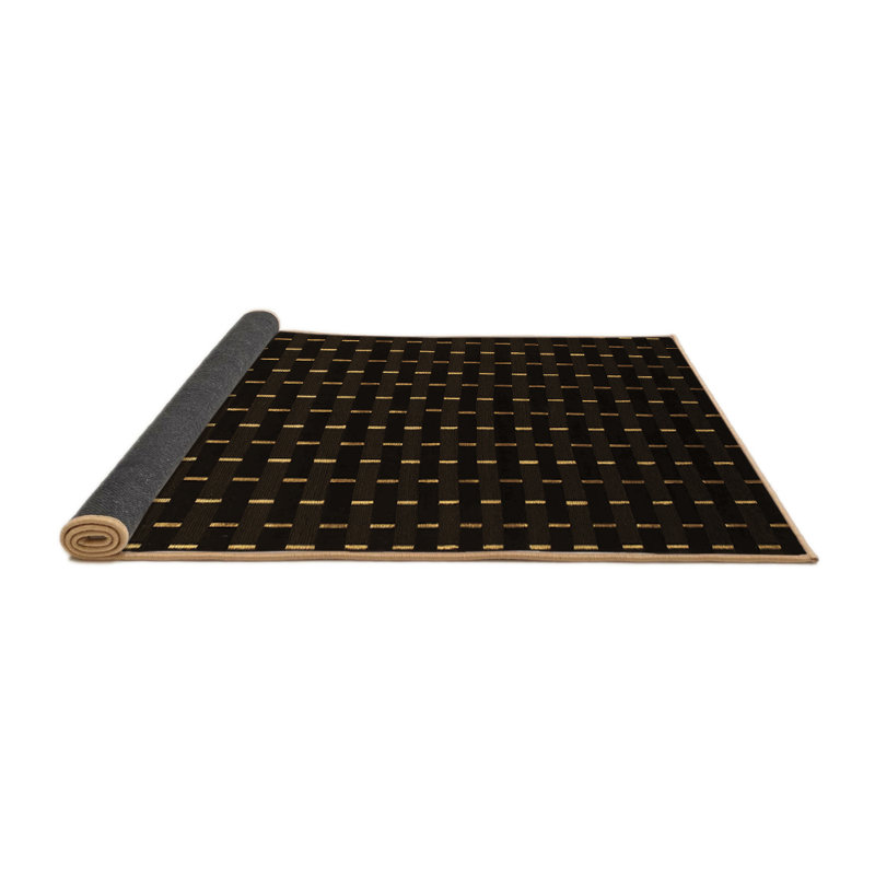Tapis brun / beige rayé en laine / polyester tissé à la machine 8 pi x 8 pi
