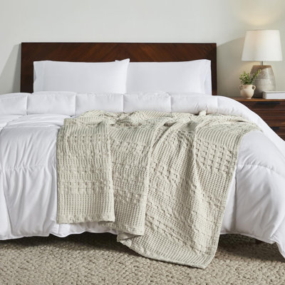 Natural Cream Waffle Weave Cotton Throw Blanket