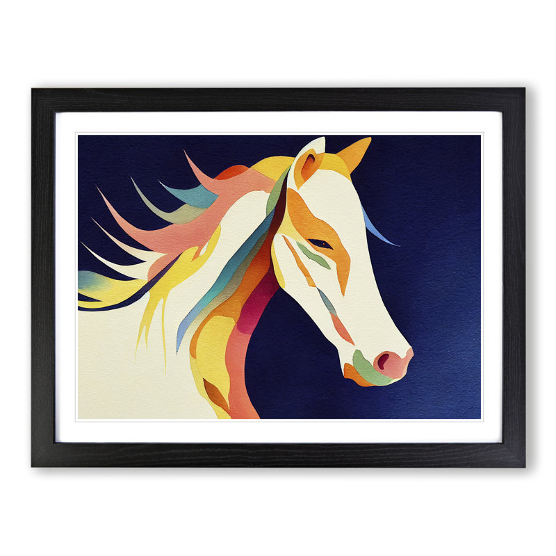 XH1022-6103X Modern Horse Abstract - Single Picture Frame Print, 25cm H x 34cm W x 2cm D, Black