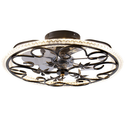 20" Recessed Matte Black Ceiling Fan with Dimmable LED Light, Quiet Reversible DC Motor, and 6-speed Remote Control for Bedroom or Living Room