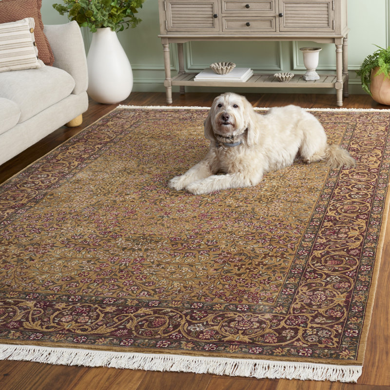 Tapis brun / beige en laine à motif oriental Royal Kerman, Rectangle 6 pi x 9 pi