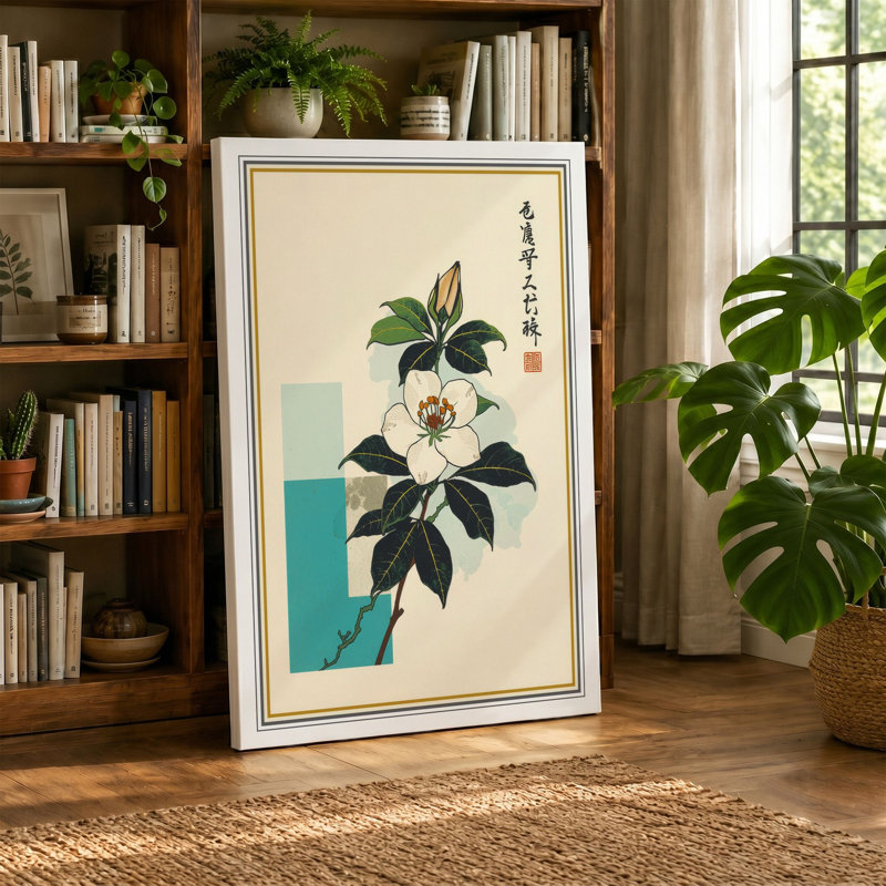 Blossom in Blue Vase Japandi - Wrapped Canvas, 18x12 - 45.7 x 30.5 cm, Terracotta Border
