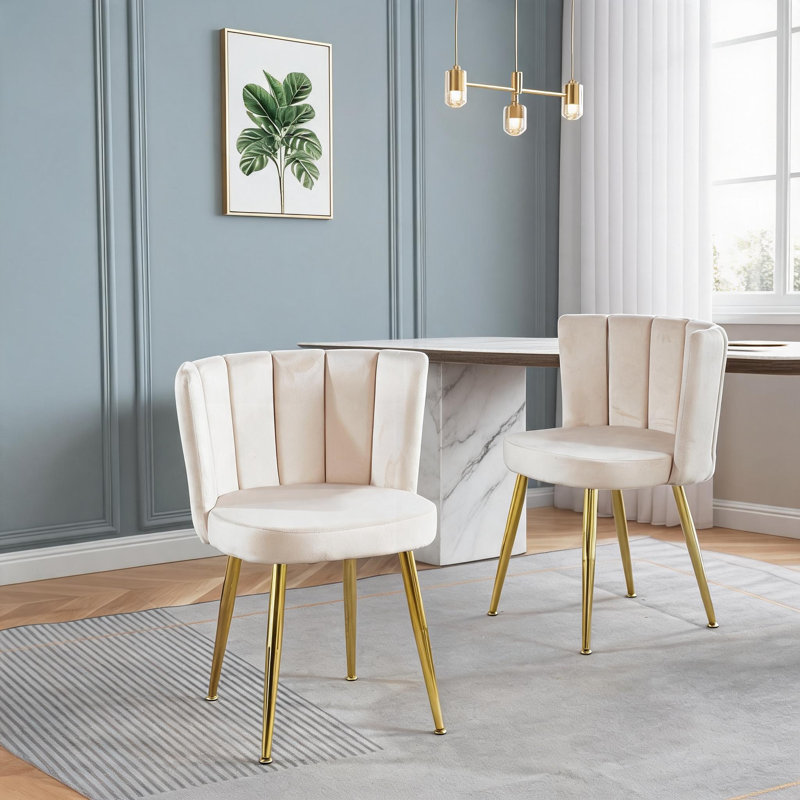 Ensemble de 2 chaises de salle à manger modernes en velours blanc éclatant avec pieds en métal doré