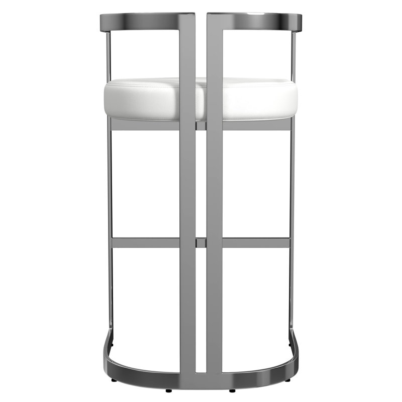 Butler Bravo Faux Leather Counter Stool, White, Silver, Bar Stool (28.5” Seat Height)