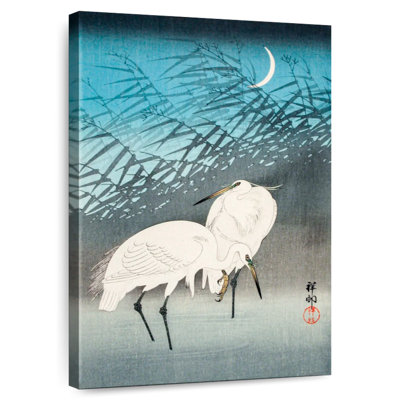 Brampt Egrets And Reeds In Moonlight